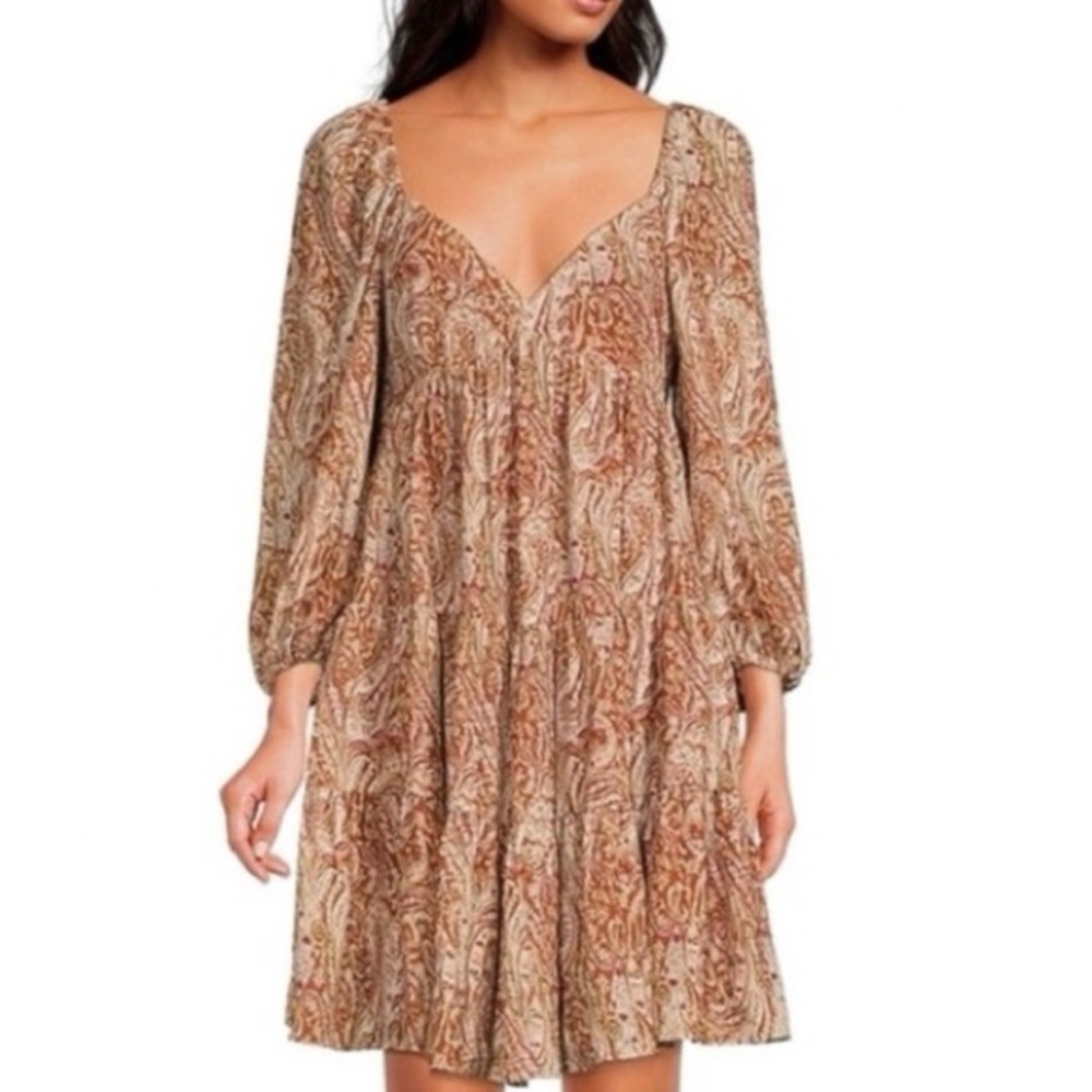 Gianni Bini Paisley Boho Dress Size Medium Fall Autumn Pumpkin Spice NWOT
